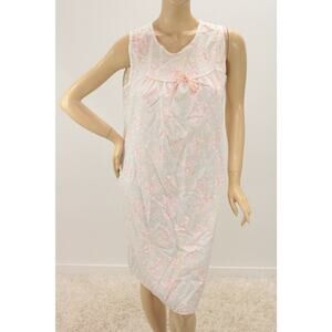 Vintage Granny Nightie Nightgown Womens M Peach Floral Poly Cotton Sleeveless